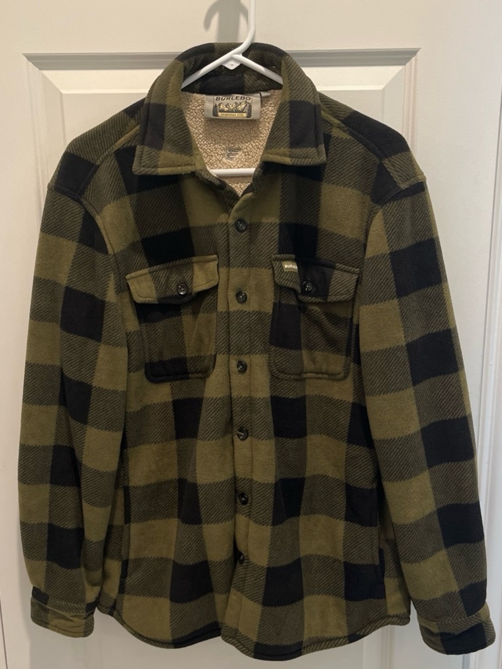 Burlebo Olive Green & Black Plaid Sherpa-Lined Men's Shacket